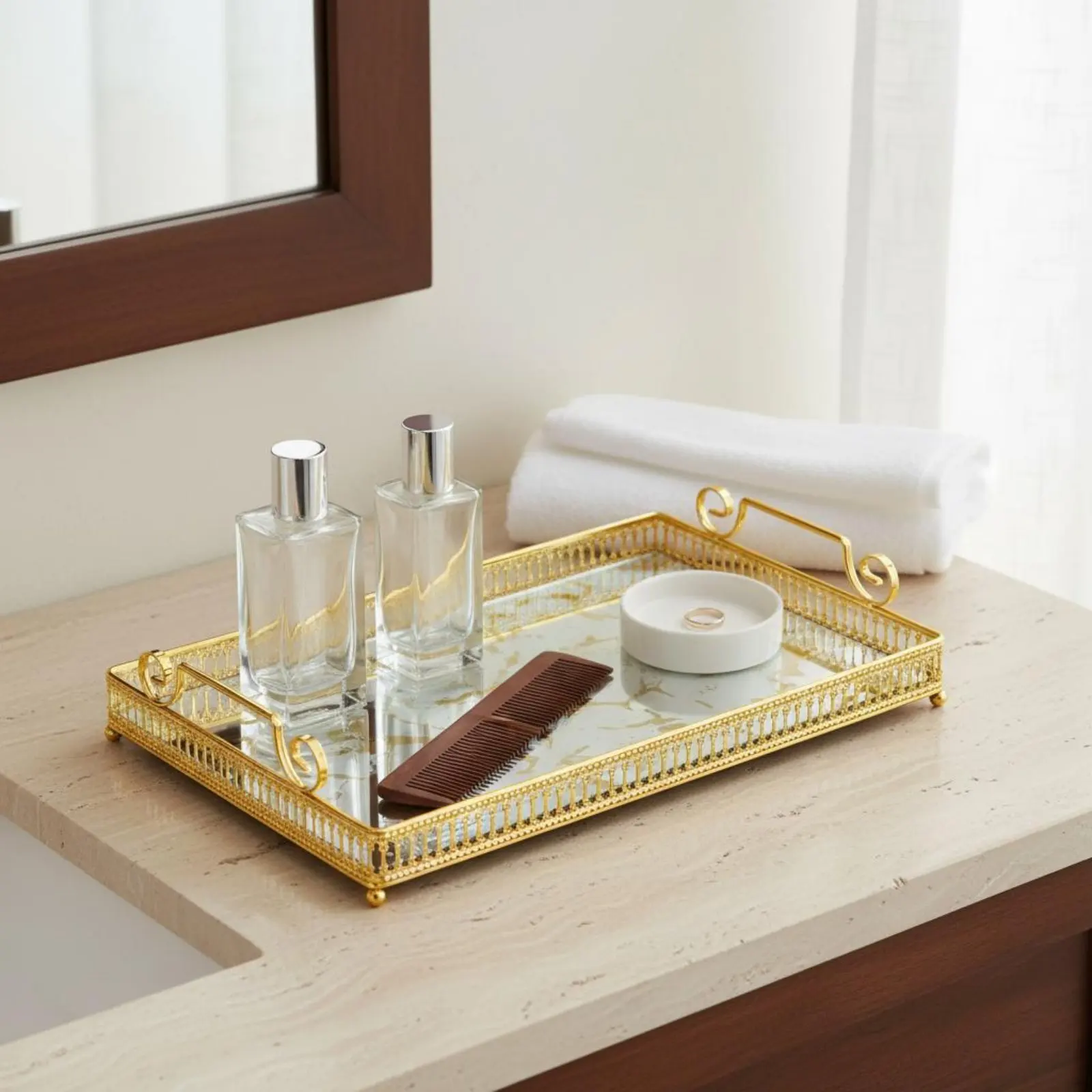 2 bandeja rectangular dorada con borde calado para servir en fiestas - imagen 3