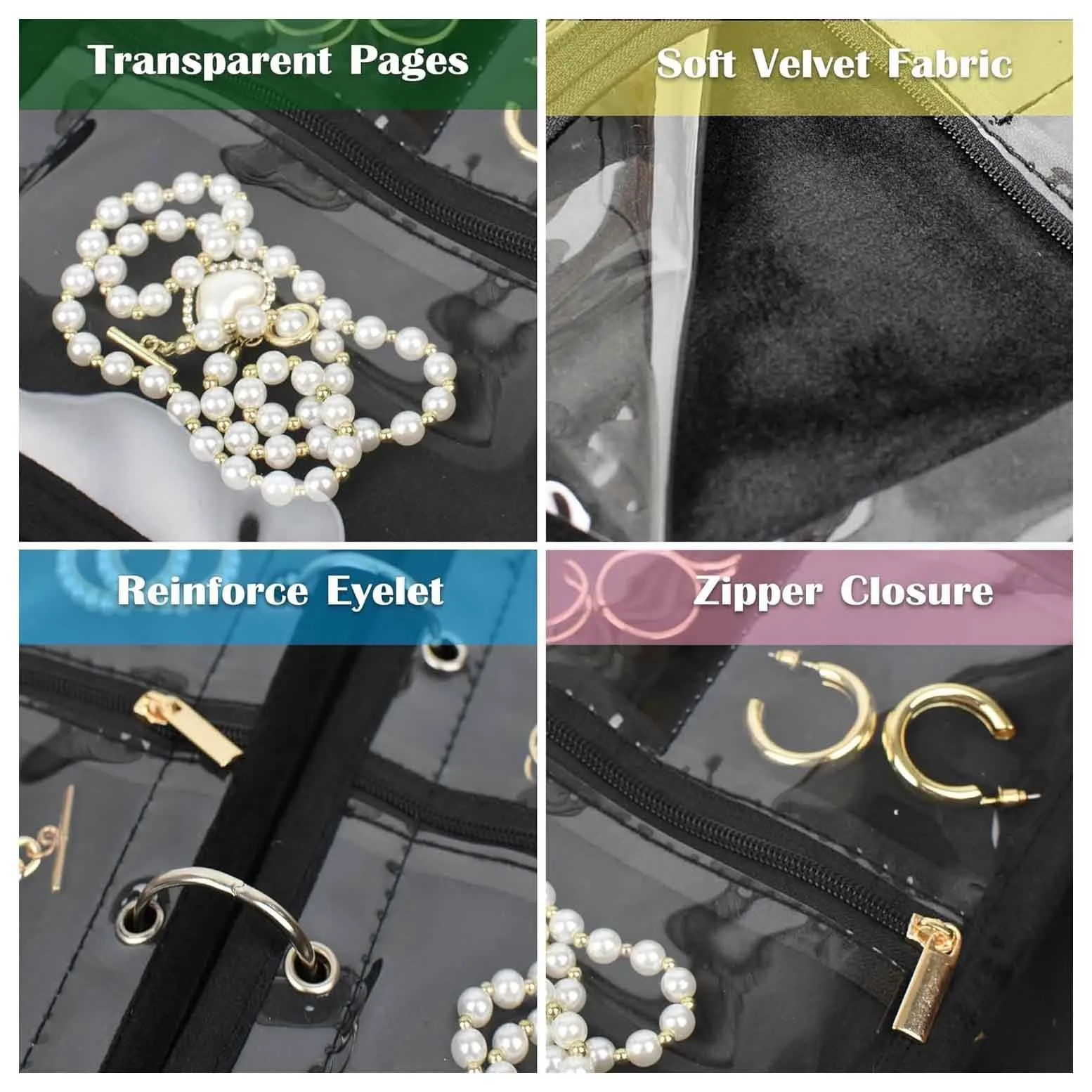 Bolsa de joyería transparente con cremallera de PVC, organizador de collares y pendientes de viaje, estilo libro multicapa - imagen 2
