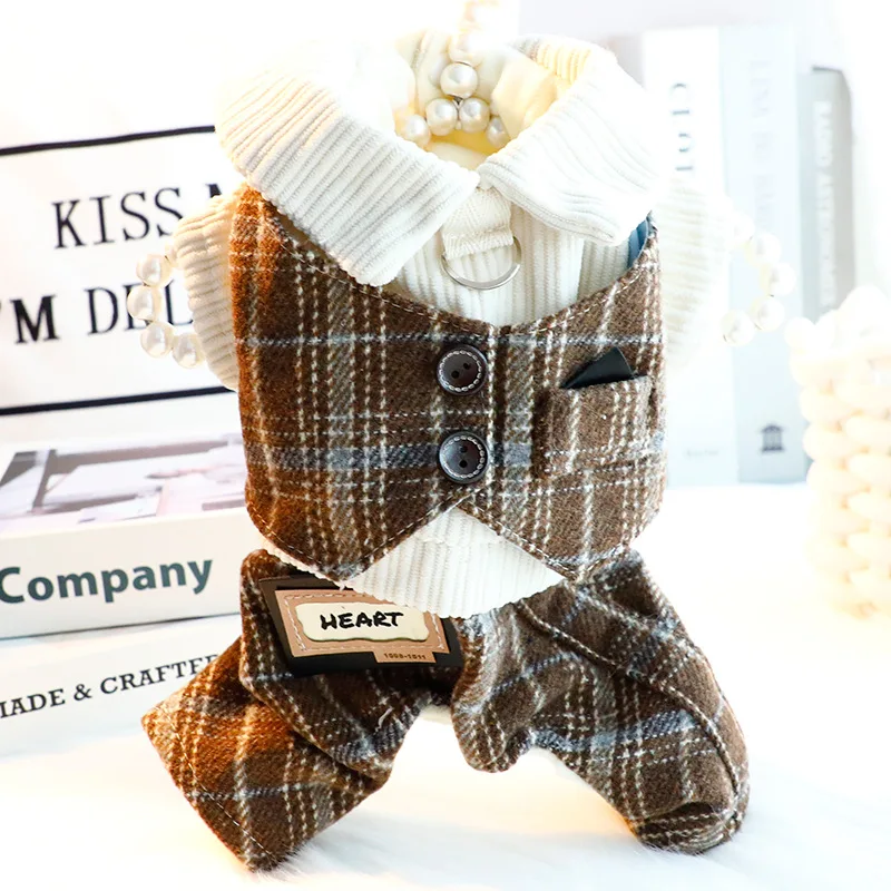 Otoño Invierno nuevo bonito abrigo de algodón de cuatro patas a cuadros ropa de exterior cálida y cómoda para perros pequeños