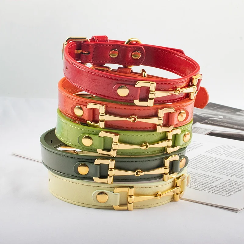 Collar para mascotas de cuero PU suave para perros pequeños, medianos y grandes, Collar ajustable para mascotas para caminar a diario, Collar impermeable para cachorros con 5 agujeros - imagen 4