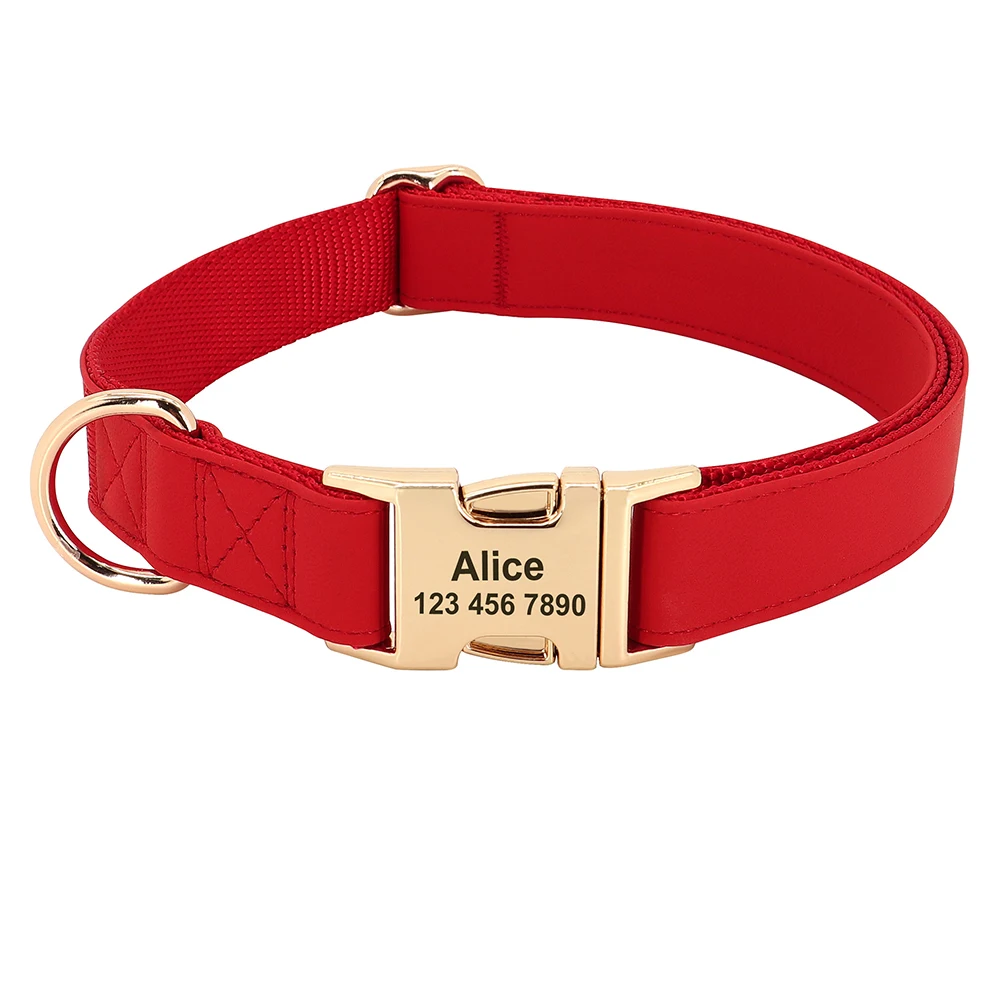 Collar de perro personalizado, collares de cuero para perros, Collar con etiqueta de identificación de mascota personalizado, ajustable para perros pequeños, medianos y grandes, carlino grabado gratis - imagen 2