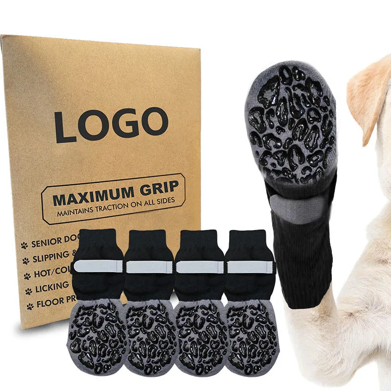 Calcetines antideslizantes de goma para suelos de madera dura para perros, Protector de patas, Control de tracción, ropa interior, botines tejidos para mascotas con pinzas, 4 Uds. - imagen 2