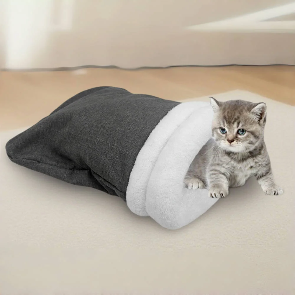 ​ ​ Saco de dormir para acurrucarse con forro térmico: cama de cueva semicerrada para gatos y perros pequeños: cápsula para dormir cálida de invierno con forro polar de felpa