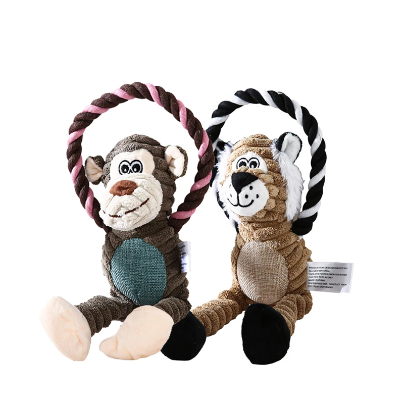 Divertidos cuerdas para perros, juguetes para masticar con forma de animales, juguetes interactivos para dientes limpios para perros pequeños y grandes, juguete chirriante de felpa, suministros para mascotas - imagen 4