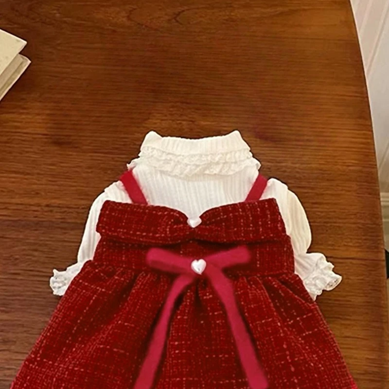 Abrigo cálido para mascotas de otoño e invierno, vestido festivo con lazo para perros pequeños, cachorros y gatos, ropa gruesa acolchada para Navidad y Año Nuevo para mascotas