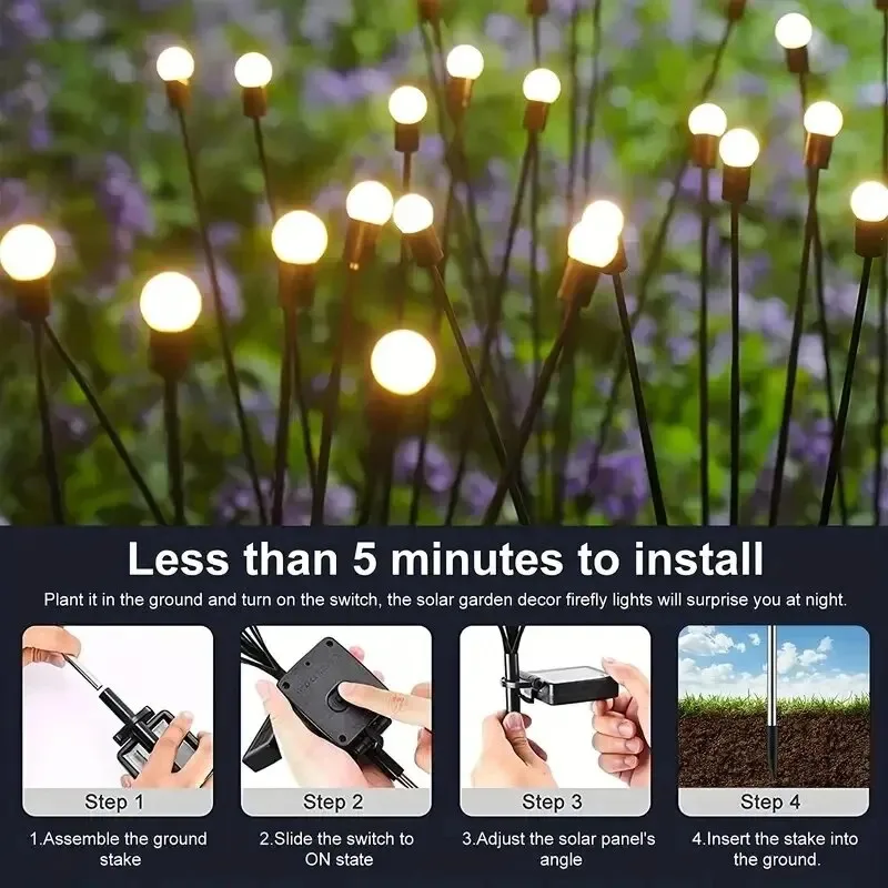 10 luces solares para césped, lámpara de jardín, lámpara LED alimentada por el viento, lámpara de festival con enchufe fireflyground - imagen 5