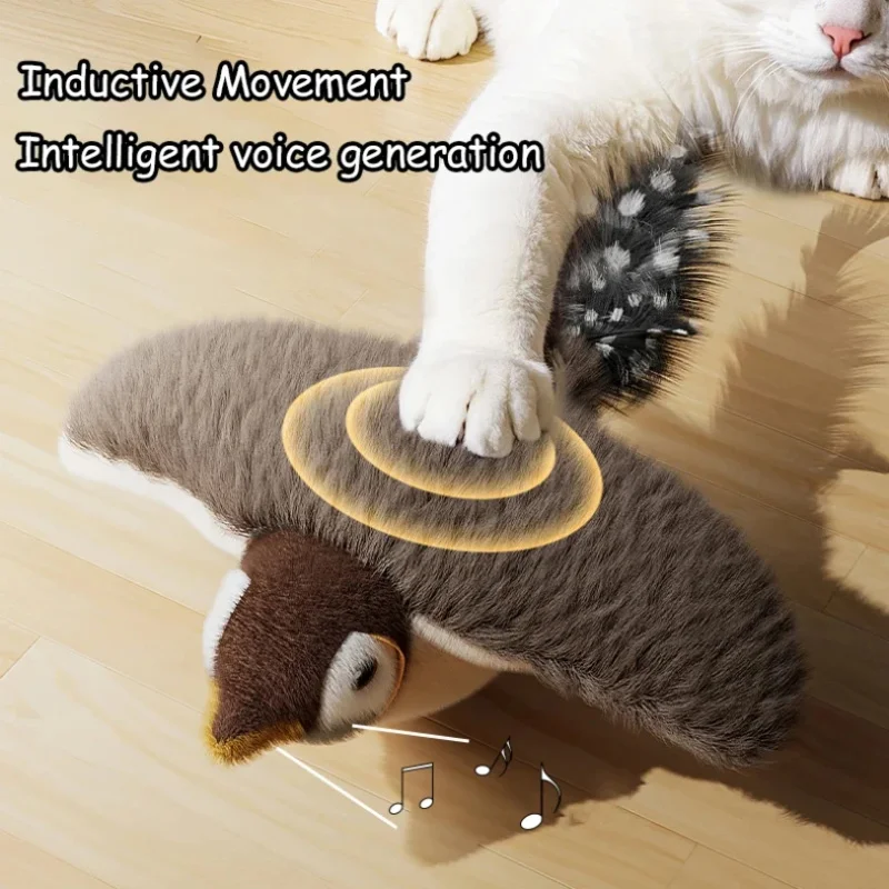 Juguete interactivo para gatos con pájaro volador, juguetes para gatos recargables, pájaro batiente (sin volar), puede agregar hierba gatera, juguete de peluche activado por tacto - imagen 4