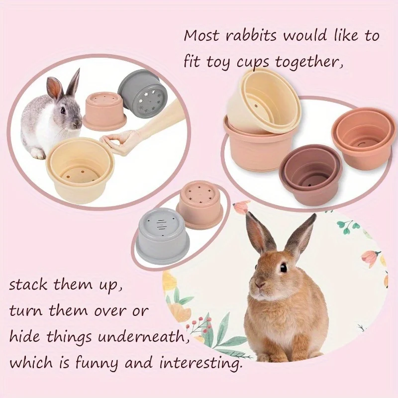 8 tazas apilables para conejos, Chinchillas y conejillos de indias, juguetes anidados de plástico reutilizables multicolores, 8 tamaños surtidos para Fo - imagen 4