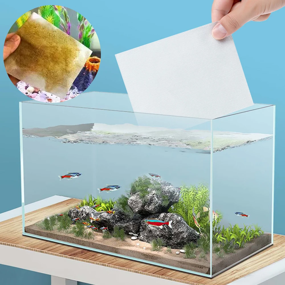 30/50 unids/set papel de purificación de agua de acuario filtración de tanque de peces eliminación eficiente de impurezas absorbe las manchas seguras para peces - imagen 2