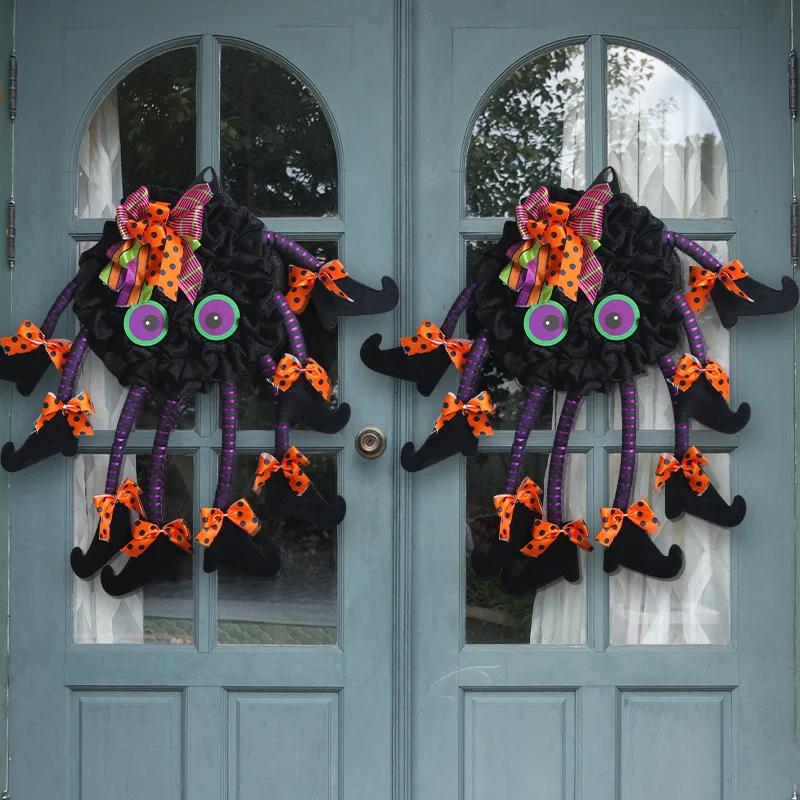 Colgante de corona de bruja de múltiples patas para Halloween, decoración de puerta delantera, accesorios de terror, colgante de puerta decorativo al aire libre, fiesta de vacaciones - imagen 3