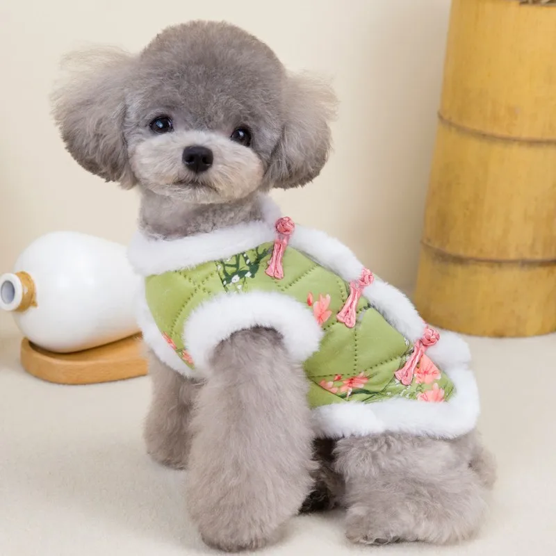 Chaqueta para cachorros, abrigo de algodón a la moda para perros, ropa de invierno con estampado Floral grande para perros, chalecos cálidos para mascotas, disfraz para perros Chihuahua Yorkshire - imagen 5