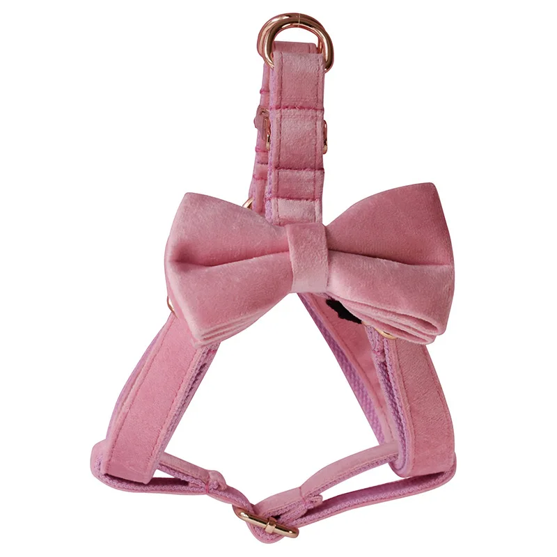 Arnés Floral de terciopelo para perros pequeños, conjunto de Collar y correa de color rosa, accesorios duraderos para mascotas, Collar de gatito de tamaño S/M/L/XL - imagen 4