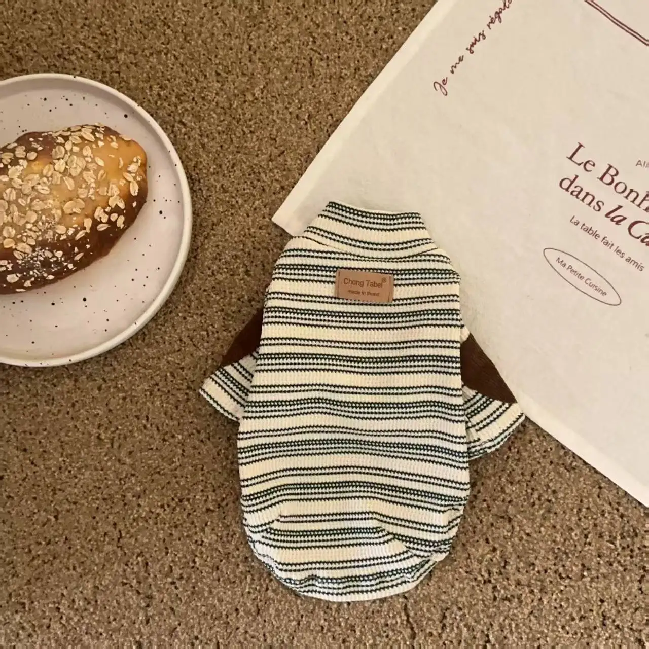 Camisa a rayas con Base para perro, camiseta a rayas para perro pequeño de peluche, ropa bonita de manga corta para cachorros, primavera y otoño - imagen 4