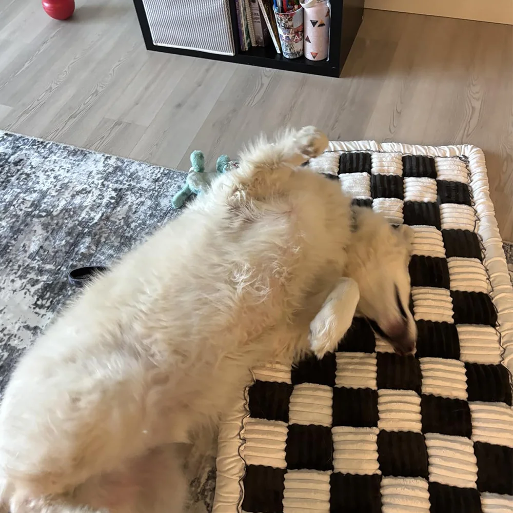 Estera de cama para perros a cuadros de felpa, almohadilla suave lavable para mascotas para uso en interiores y automóviles, cómodo cojín para dormir para perros pequeños y grandes - imagen 2