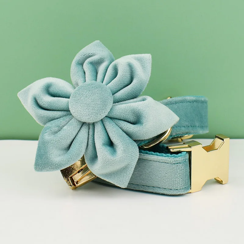 Juego de Collar y correa de terciopelo verde para perros pequeños, medianos y grandes, placa de identificación grabada personalizada, suministros para mascotas, correa para perros Velvet29 - imagen 4