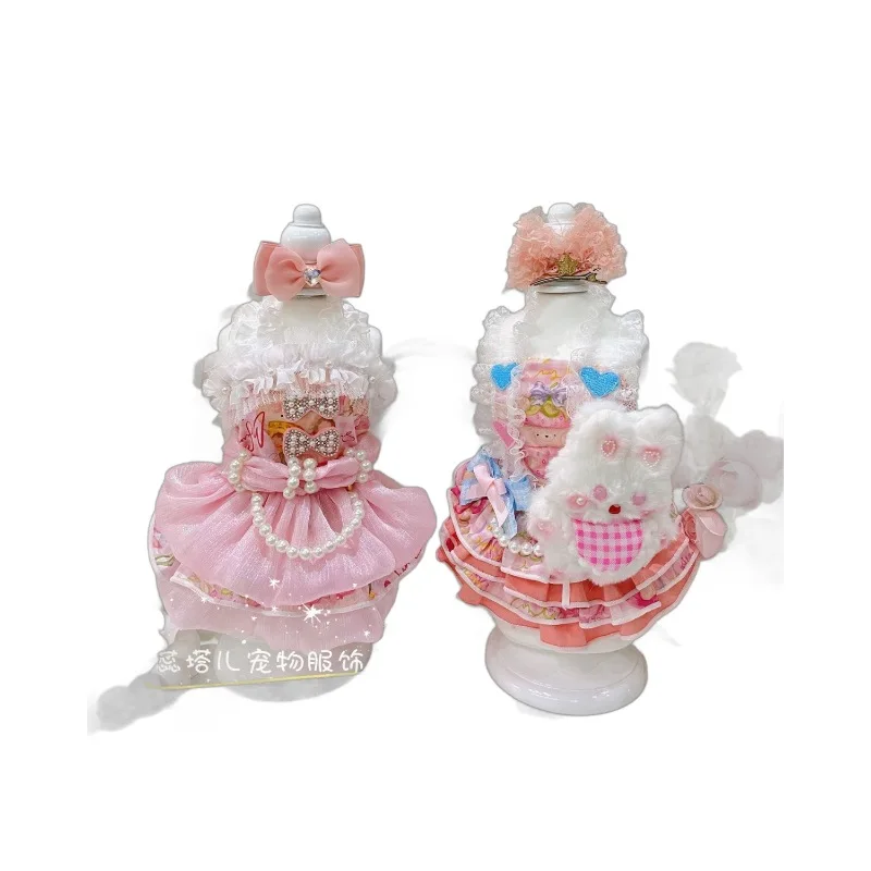 Preciosa falda de princesa para otoño/invierno para mascotas, falda abombada de perlas de encaje para perros y gatos, vestidos para perros pequeños, ropa para cachorros - imagen 5