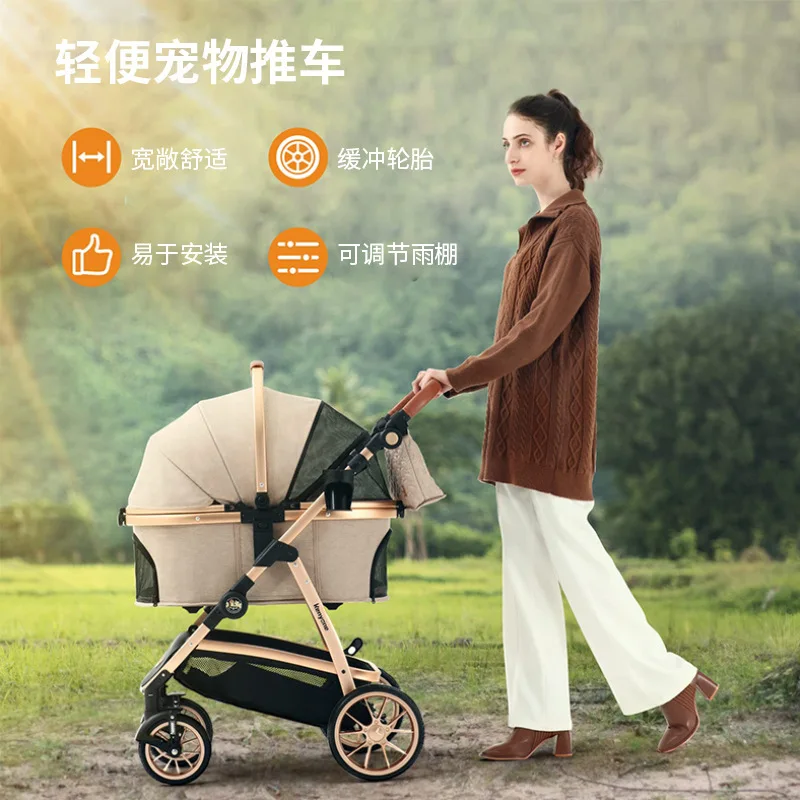 Cochecitos pequeños y ligeros multifuncionales para mascotas, tubo de aluminio, cesta Separable plegable, cochecitos para perros y gatos, suministros para perros - imagen 4