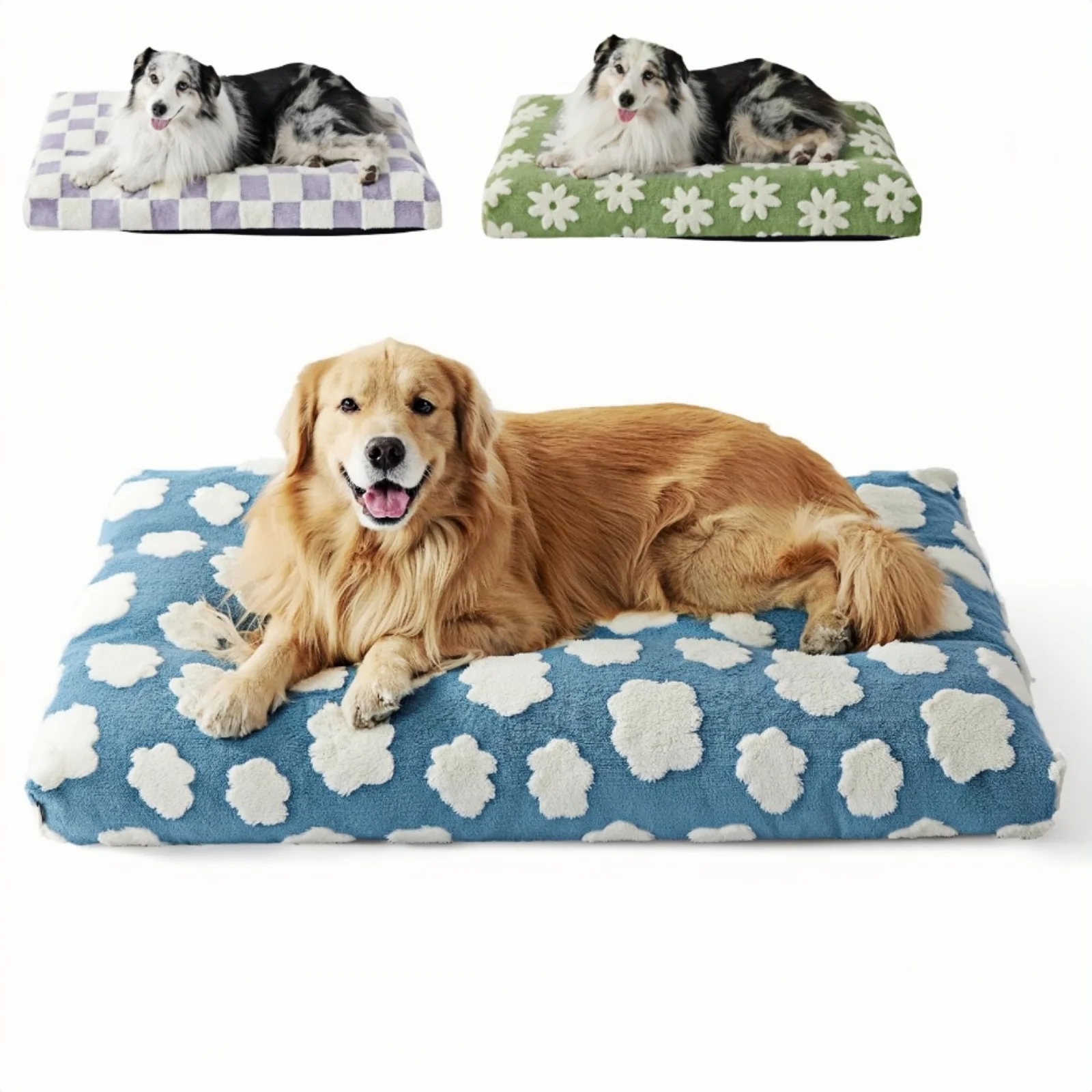 Cama grande para perros, cama gruesa triturada de espuma picada para mascotas, cama para perros para interiores con cubierta extraíble, bonita y moderna felpa peluda y antideslizante