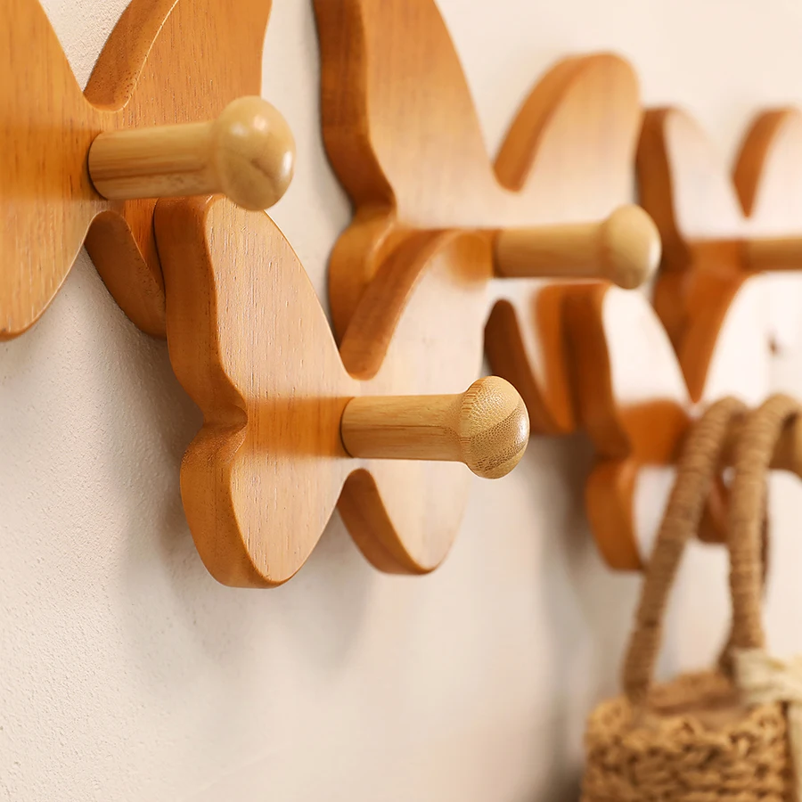 Ganchos de pared de mariposa de madera maciza: organizador de entrada de estilo nórdico para almacenamiento de abrigos, llaves y artículos pequeños - imagen 5