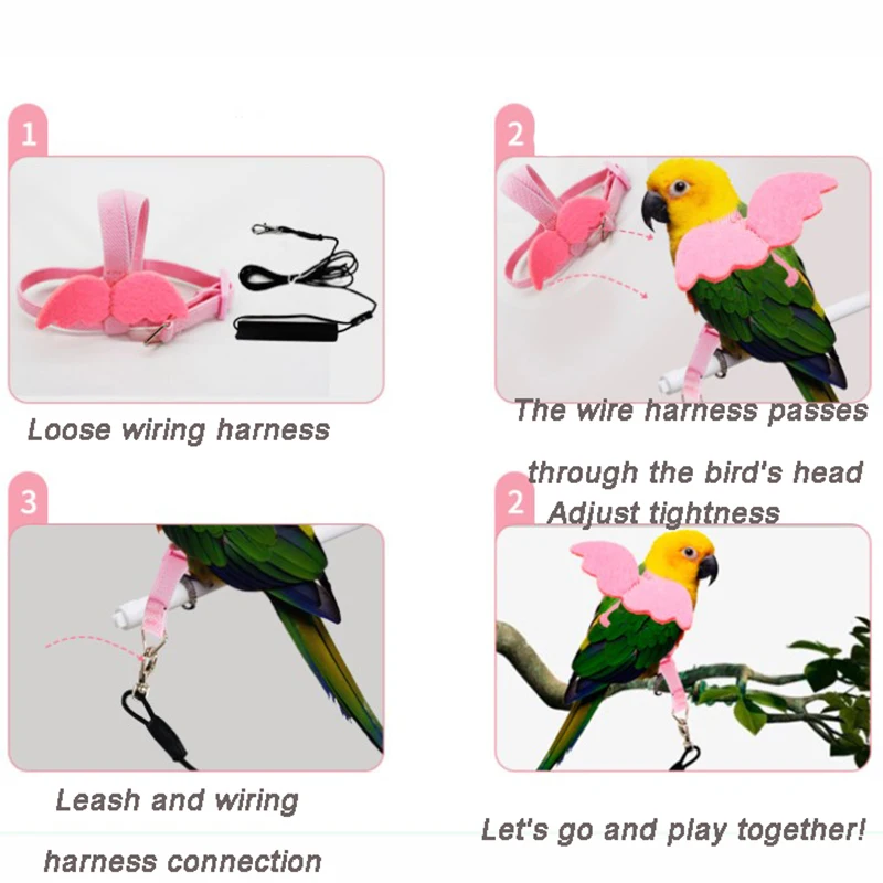 Arnés de Cable largo para pájaros, correa de entrenamiento antimordeduras, cuerda decorativa ligera para chaleco de loro y periquito - imagen 3