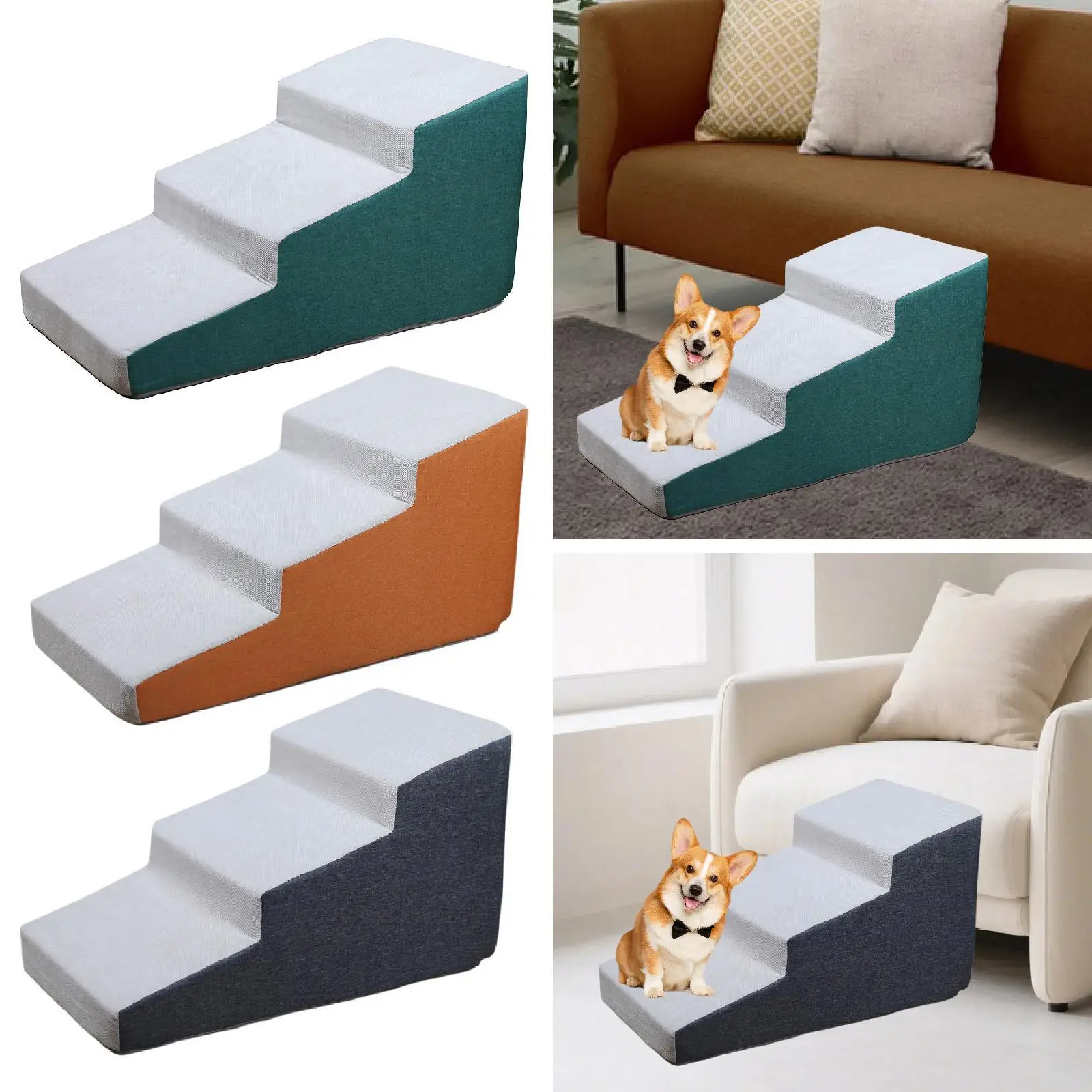 Rampa 3 escalones para perros – Acceso a sofá y cama, extraíble