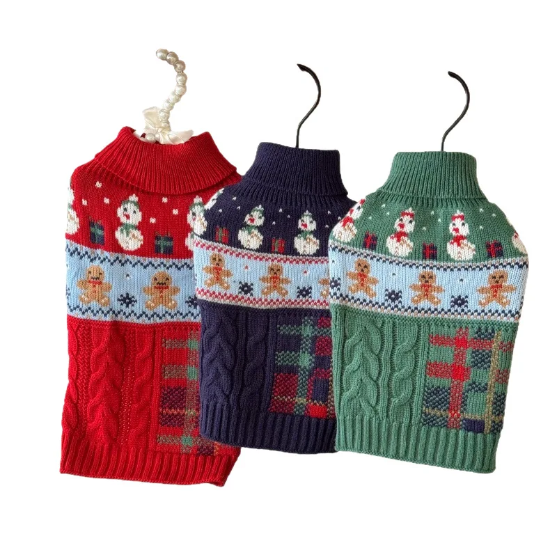 Ropa navideña de punto para perros, suéter de muñeco de nieve para mascotas, ropa cálida de invierno de Pomerania, jersey de dibujos animados de peluche, chaquetas para cachorros - imagen 5