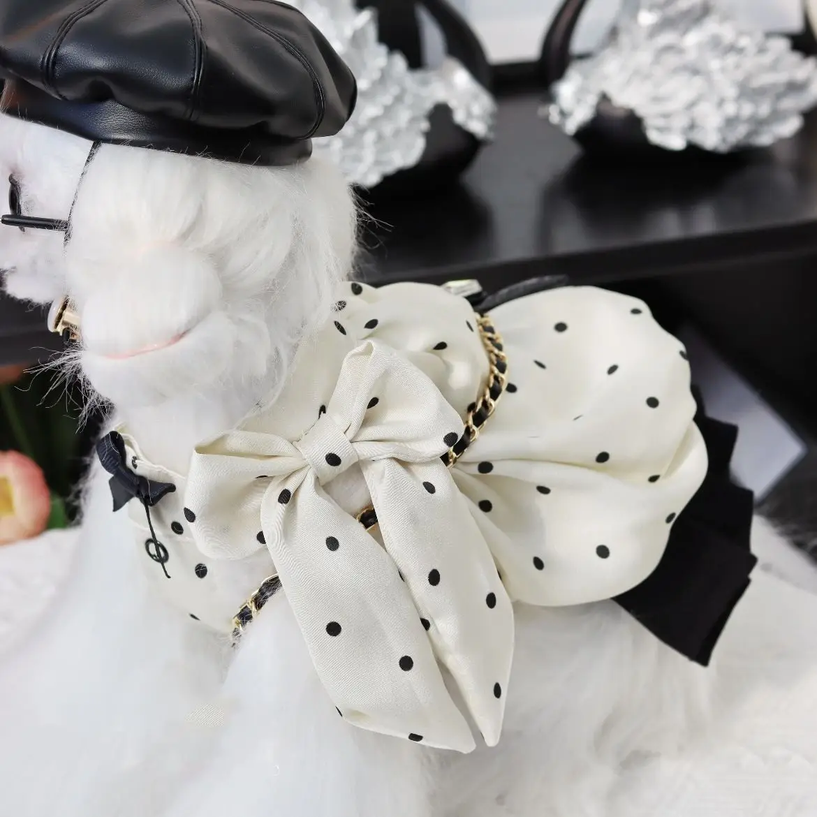 Pet Spring and Autumn Dress Lace Wave Dot Skirt Dog Christmas Clothes Dog Dresses for Small Dogs Puppy Clothes - imagen 2