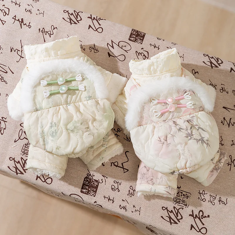 Otoño Invierno perro Año nuevo mono Floral estilo chino monos cuatro patas ropa de algodón gato y ropa para cachorros