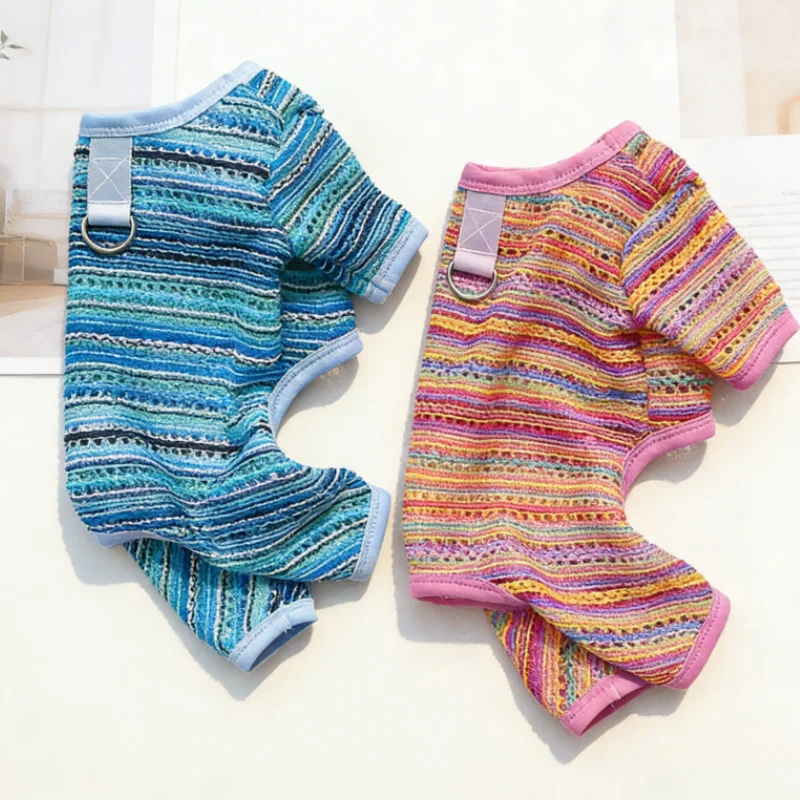 Mono a rayas con anilla D para perros y gatos – Ropa suave cómoda - imagen 2