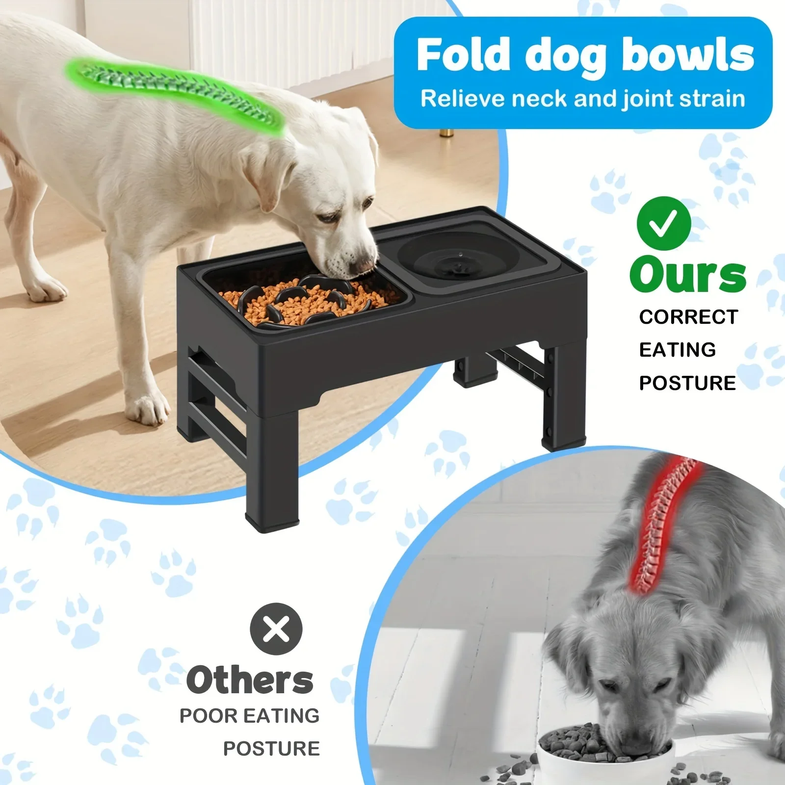 Cuencos elevados de altura ajustable para mascotas, cuencos dobles para perros, soporte inoxidable, plato de alimentación lenta para mascotas, comederos de agua y alimentos, accesorios para perros - imagen 5