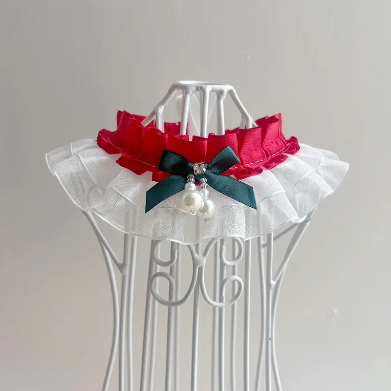 Bufanda de encaje navideña para mascotas, bufanda con baba, bufandas para gatos, bufanda triangular de peluche, collar de malla de viento de princesa, ropa para perros pequeños - imagen 5