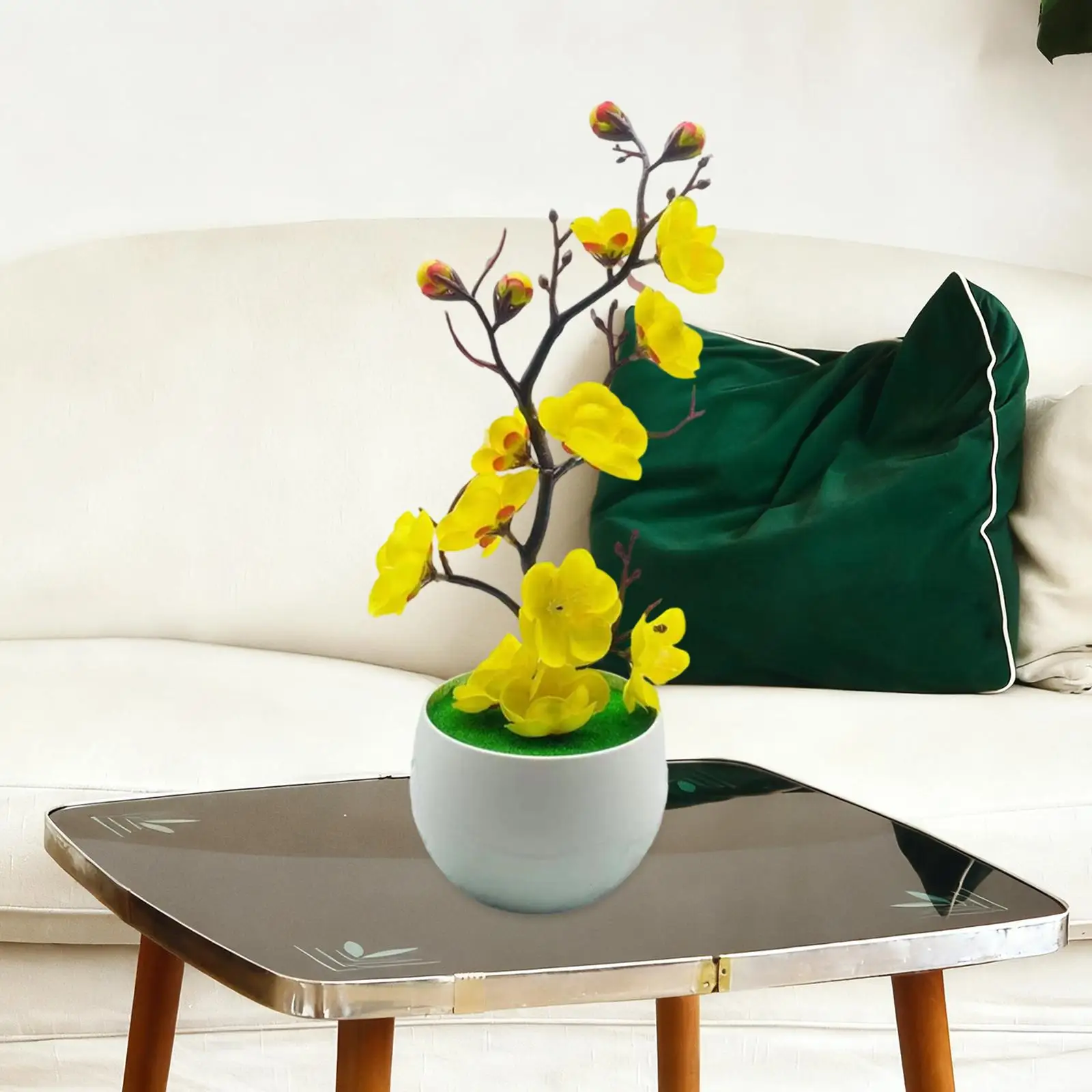 Maceta de bonsái de flores artificiales, flor en maceta realista, flor de simulación ligera con florero para mesa de boda - imagen 3