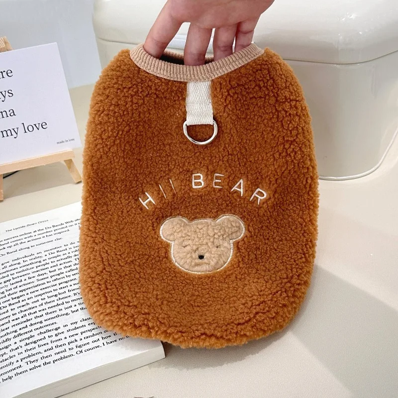 Ins lindo invierno polar sudadera sudaderas con capucha chaquetas para perros patrón de oso sin mangas ropa para perros con anillo en D para perros pequeños abrigo - imagen 3