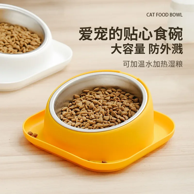 Pet Bowl Oblique Bowl Dog Food Basin Anti-knock Dog Bowl Protection Cervical Spine Stainless Steel Cat Food Basin Pet Feeder - imagen 5