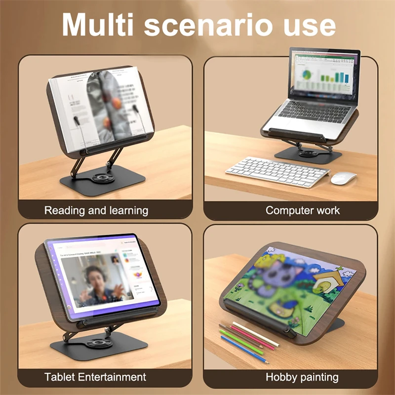 Multifuncional 360 °   Soporte plegable giratorio para libros de texto, soporte de lectura ajustable de aleación de aluminio con Clip de resorte para ordenadores portátiles y tabletas - imagen 4