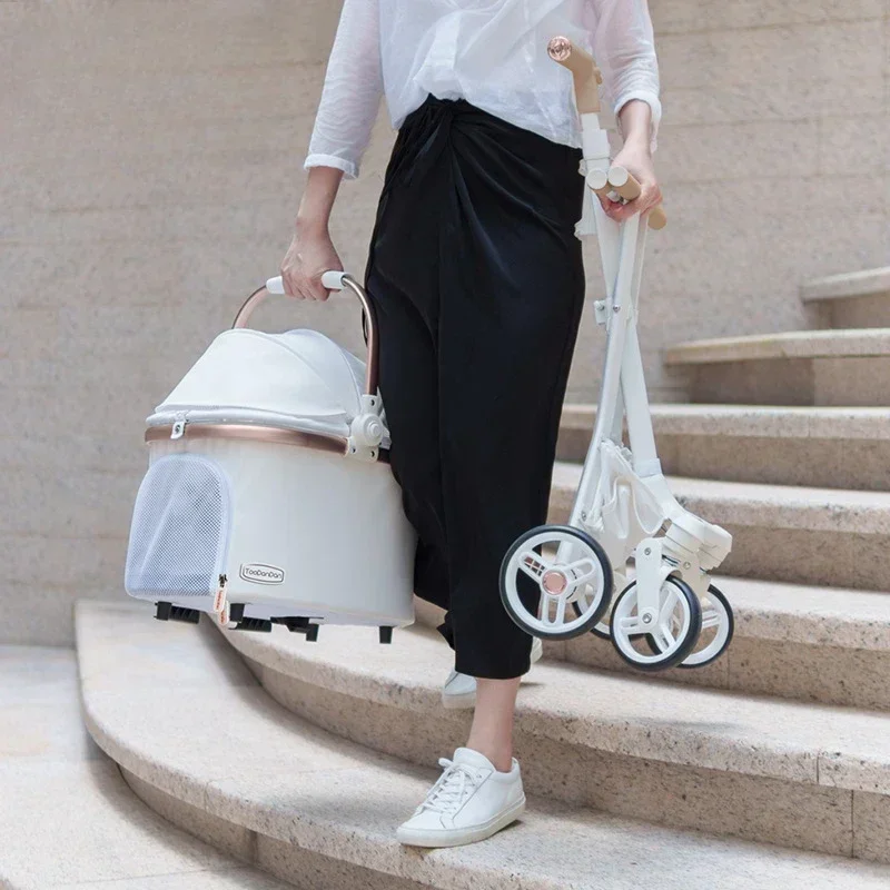 Carro plegable para perros y mascotas, carrito de empuje con separación de paquetes, carrito de aleación de aluminio para exteriores, carrito ligero de viaje para cachorros y gatos - imagen 2