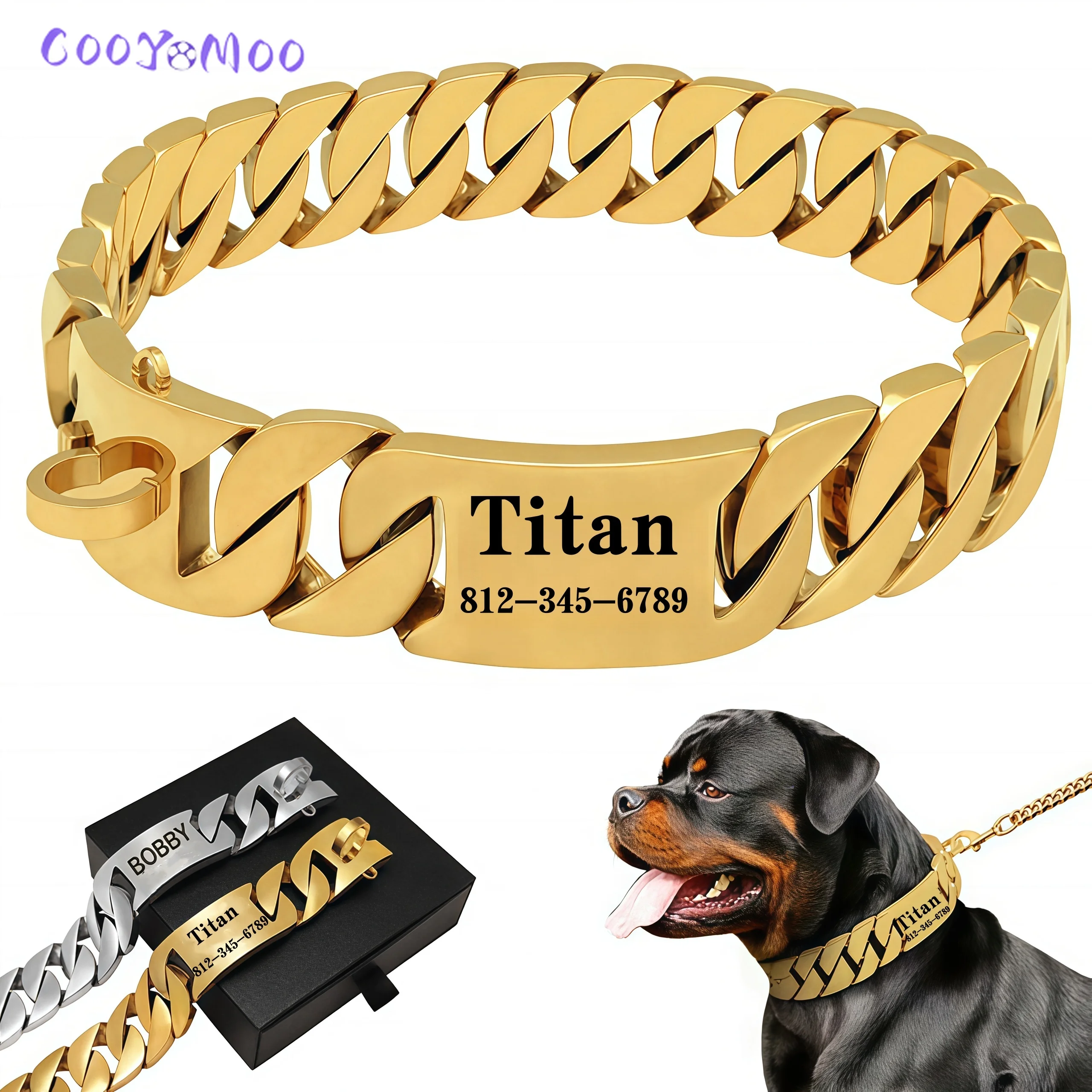 Collar para perros grandes en acero inoxidable 32 mm con letras