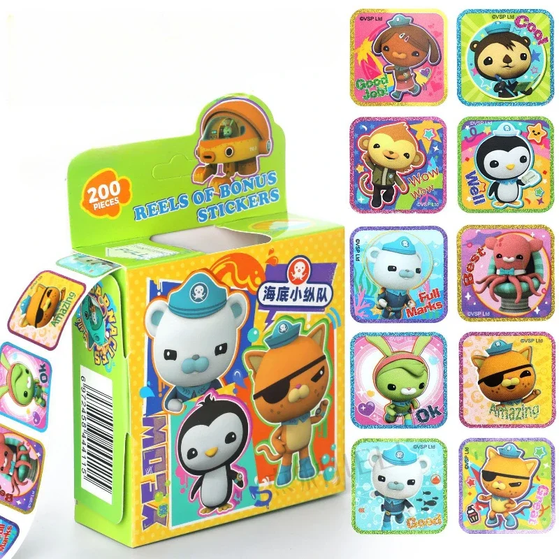 200 unids/caja pegatinas de octonautas figuras de acción pegatinas de Anime paquete equipaje papelería caja cuaderno decoración juguetes para niños regalo de Navidad - imagen 4