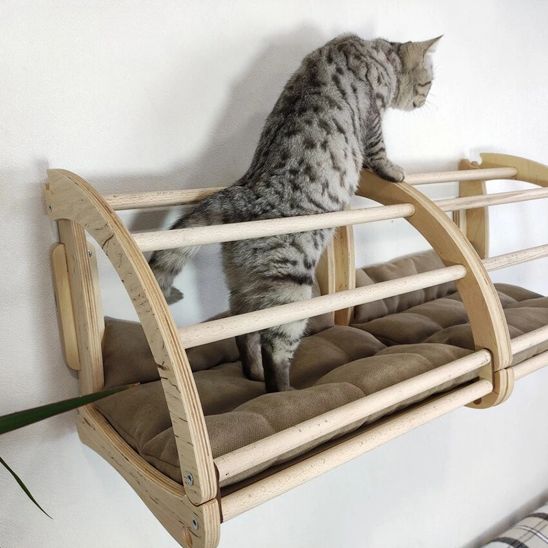 Cama pared para gatos de madera maciza con cortina de privacidad - imagen 2