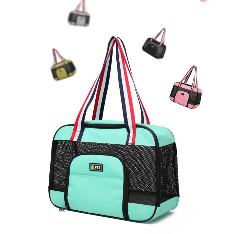 Portador de mascotas para gatos y cachorros pequeños, bolsa de transporte de malla transpirable de lados suaves, bolsa de mano plegable de viaje para mascotas, color negro - imagen 2