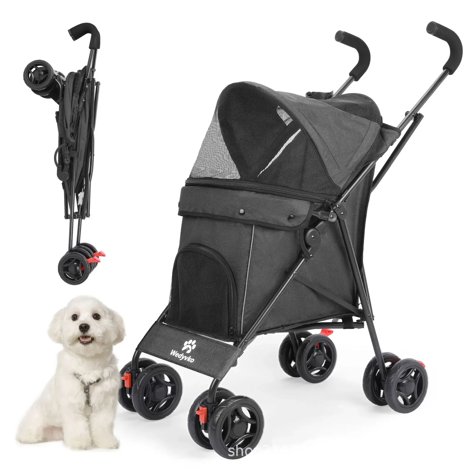 Carro para mascotas, perro, gato, peluche, salir, carrito de viaje plegable multifunción portátil pequeño y mediano - imagen 5
