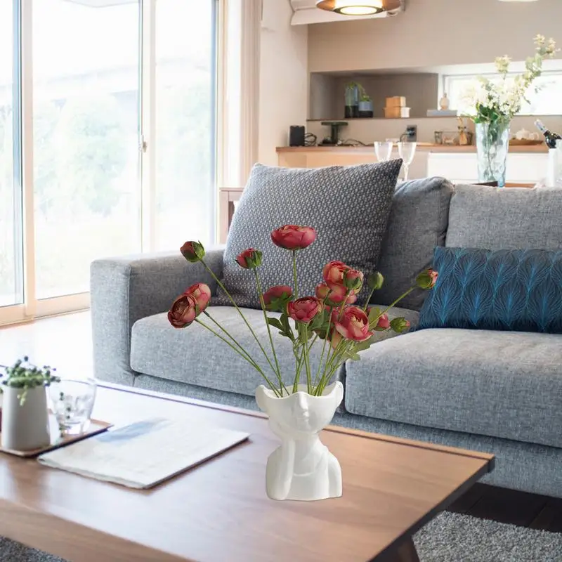 Jarrón de cerámica con cabeza para decoración, florero pequeño blanco, jarrones de flores modernos únicos, decoraciones de mesa para sala de estar, nórdico - imagen 4
