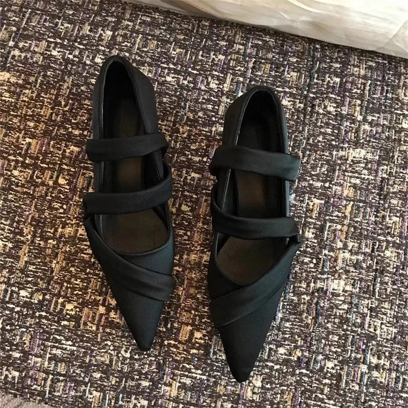 2025 Zapatos elegantes con punta estrecha para mujer, zapatos Mary Jane sencillos y cómodos, zapatos individuales de Color sólido poco profundos - imagen 5