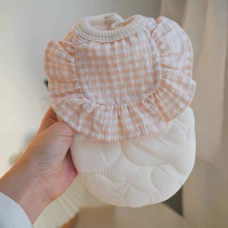 Ropa de pato de encaje a cuadros para mascotas, ropa para perros de otoño e invierno, oso de peluche, chaleco cálido para gatos, ropa para perros pequeños, ropa para cachorros