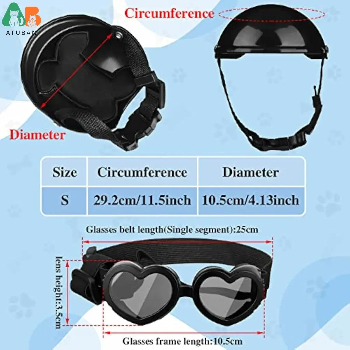 Casco y gafas para perros pequeños, gafas de sol para cachorros, protección UV, casco para mascotas, cinturón ajustable, motocicleta para perros, sombrero de seguridad duro, resistente al viento - imagen 2