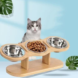 Soporte regulable con 3 cuencos de acero para perros y gatos