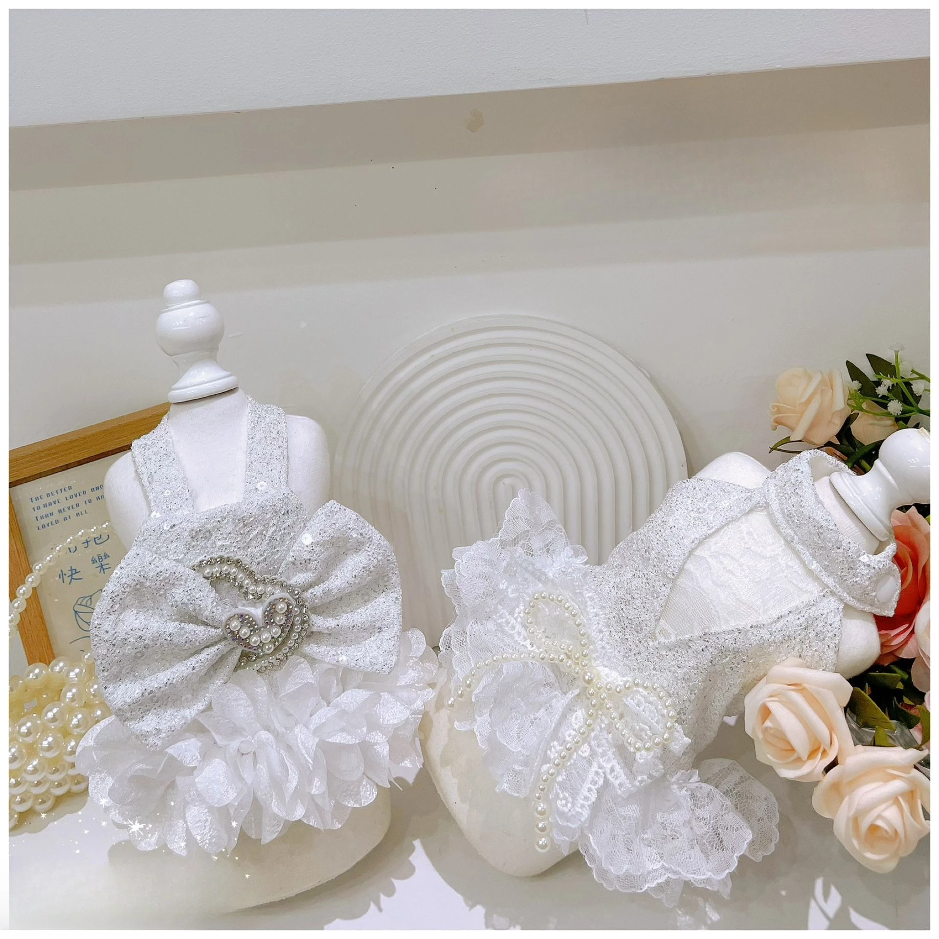 ​ Vestido de princesa con purpurina para mascotas, falda elástica con tirantes y lazo, vestido de novia para perro para Yorkshire Chihuahua ​   Vestido tutú para perro