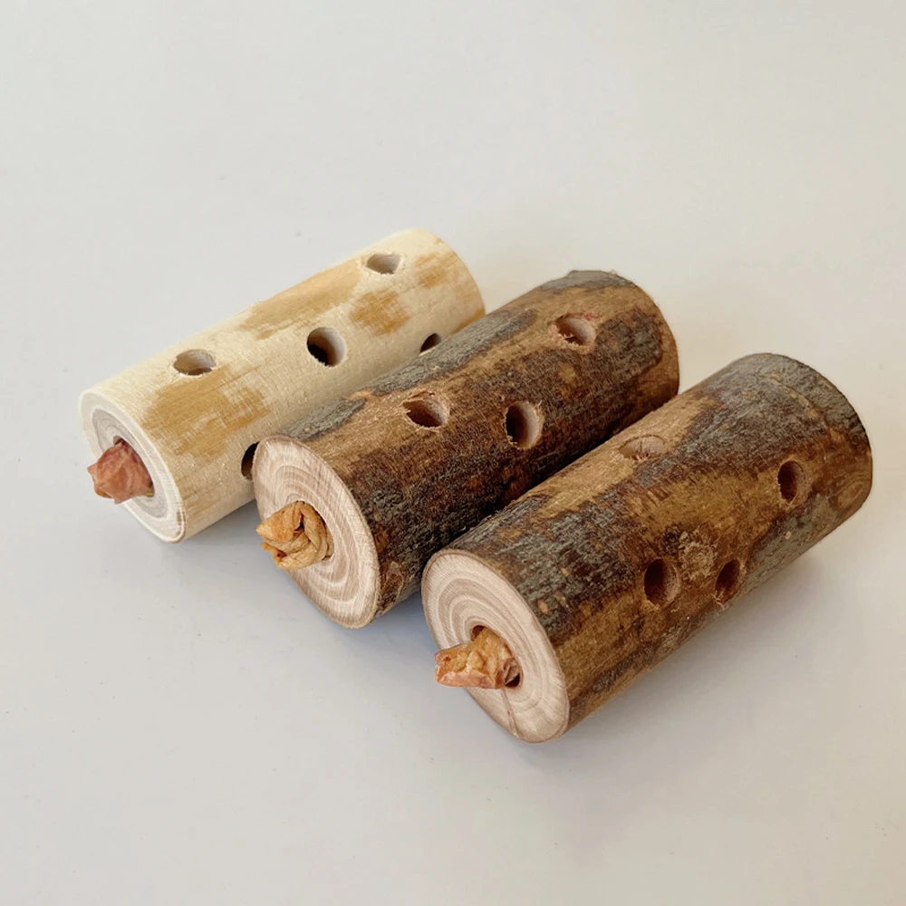 Juguete de dentición para excavación de agujeros de madera Natural, juguete divertido para masticar y forrajeo para mascotas pequeñas, suministros para jaulas de hámsters y conejos, todas las estaciones, 1 ud. - imagen 4