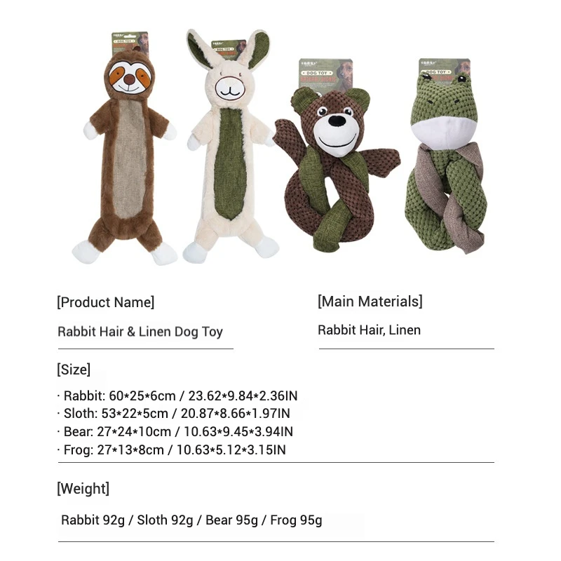 Juguete de perro de peluche de piel de conejo resistente a mordeduras, juguete chirriante de lino duradero para cachorros y perros medianos con arpillera suave y pelo de conejo - imagen 3