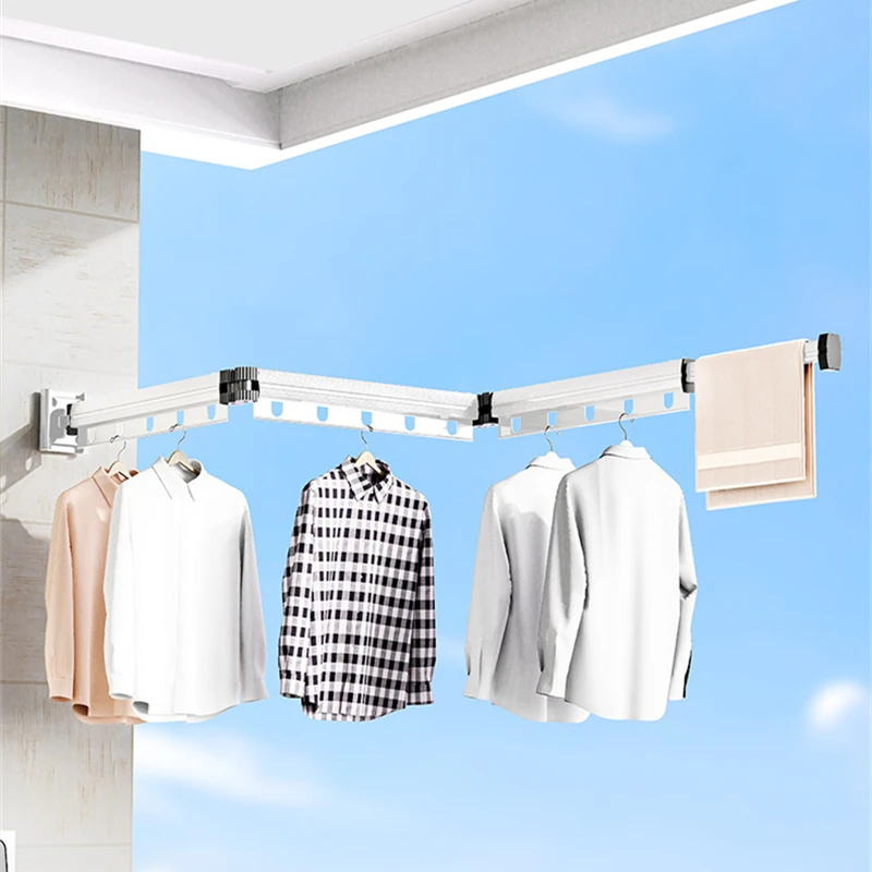 Tendedero montado en la pared, colgador de ropa plegable, secador de ropa retráctil de aleación de aluminio blanco, estante para tendedero ahorrador de espacio - imagen 3
